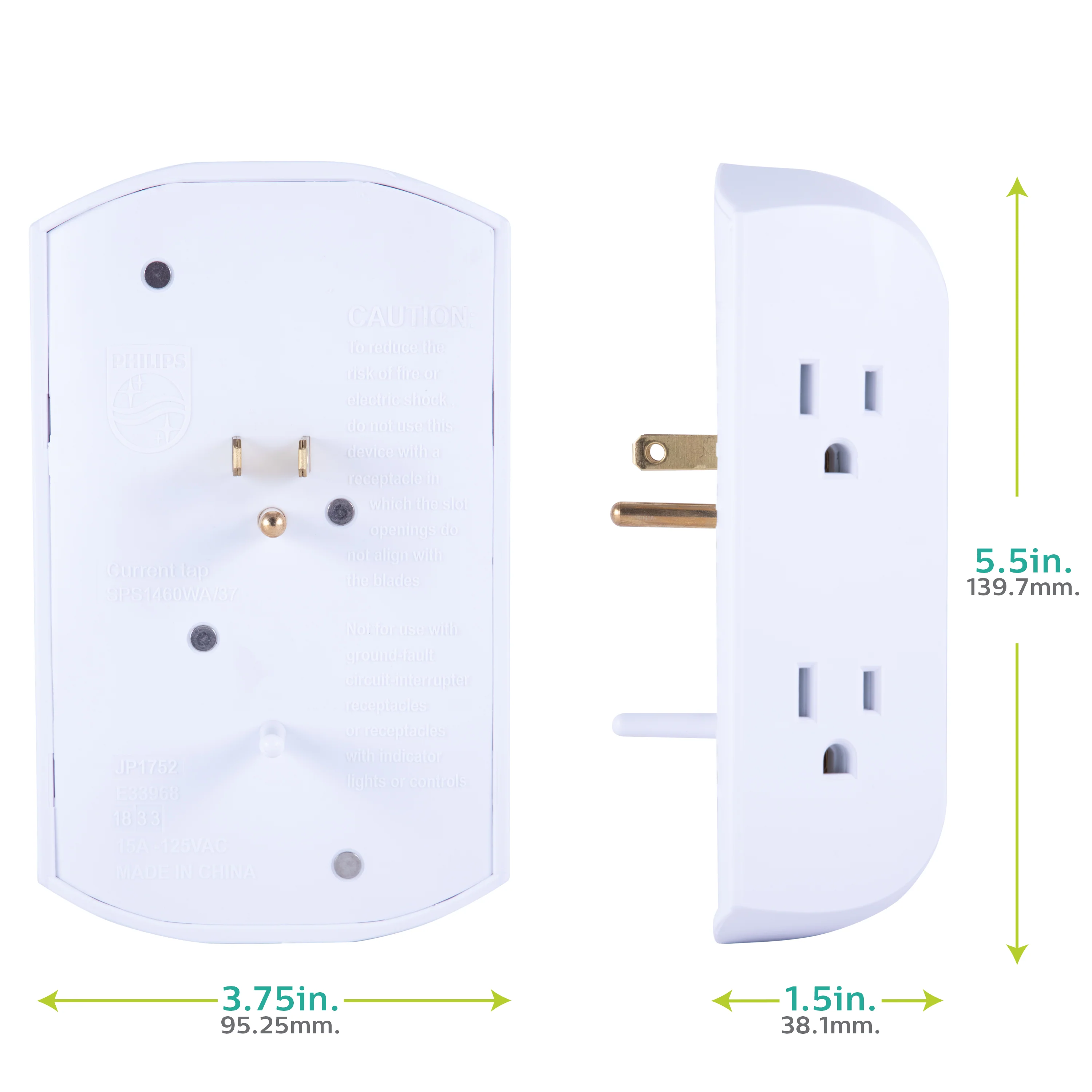 Philips 6 Outlet Grounded Wall Tap, Resettable Circuit Breaker, White, SPS1460WA/37 - Image 4