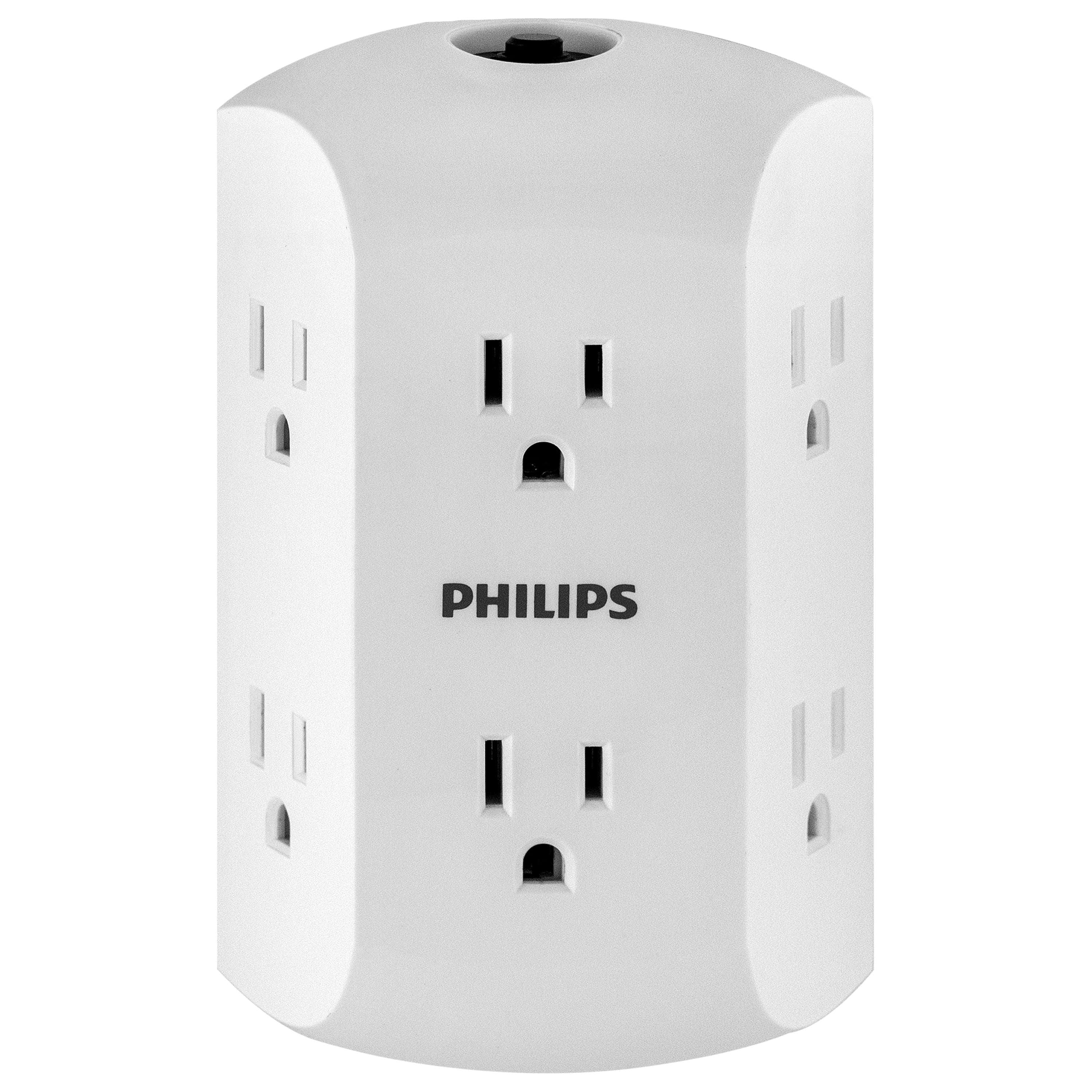 Philips 6 Outlet Grounded Wall Tap, Resettable Circuit Breaker, White, SPS1460WA/37 - Image 9