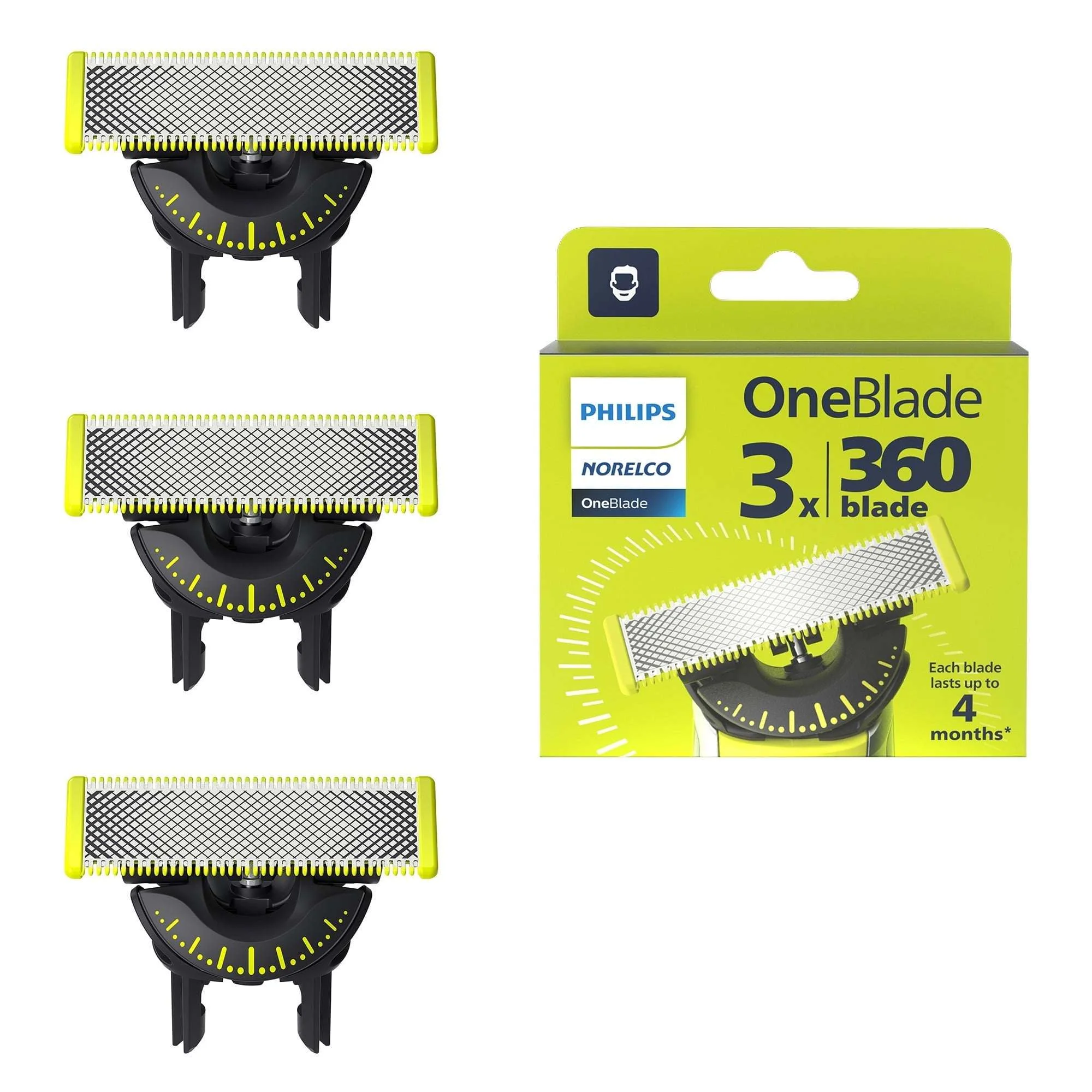 Philips Norelco OneBlade 360 Replacement Blades for Regular OneBlade Trimmer, 3 Pack, QP430/80 - Image 2