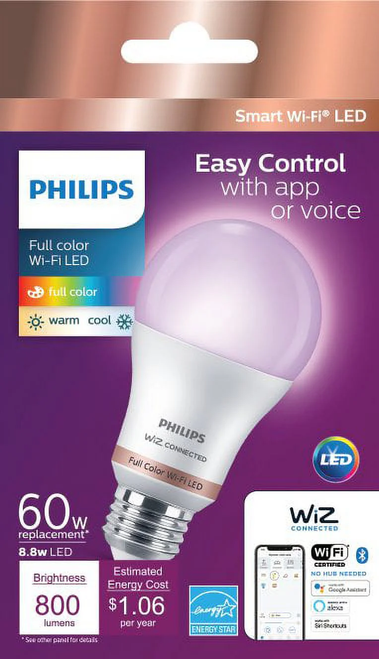 Philips Smart LED 60-Watt A19 General Purpose Light Bulb, Frosted Color & Tunable White, Dimmable, E26 Medium Base (1-Pack) - Image 2