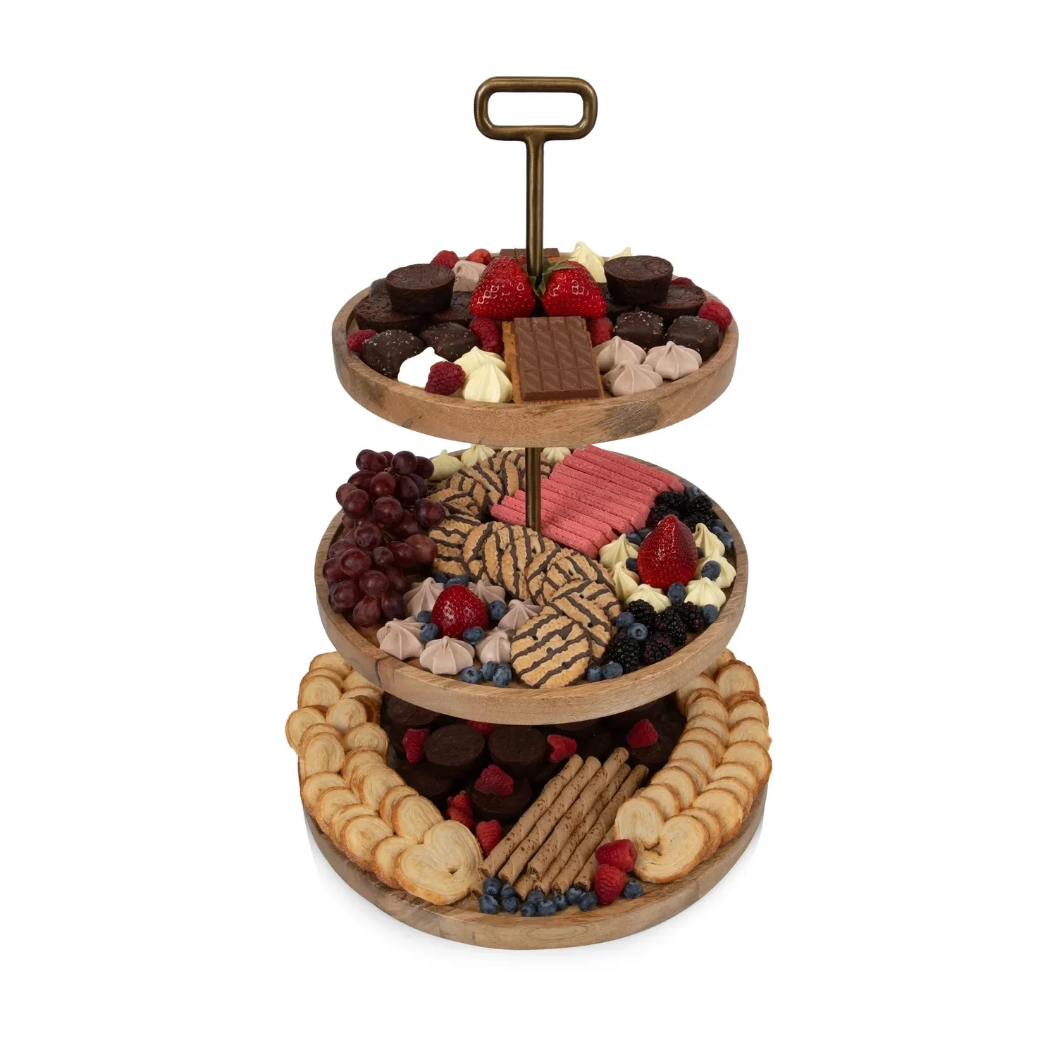 Picnic Time Mango Wood 3-Tier Serving Tray - Image 4