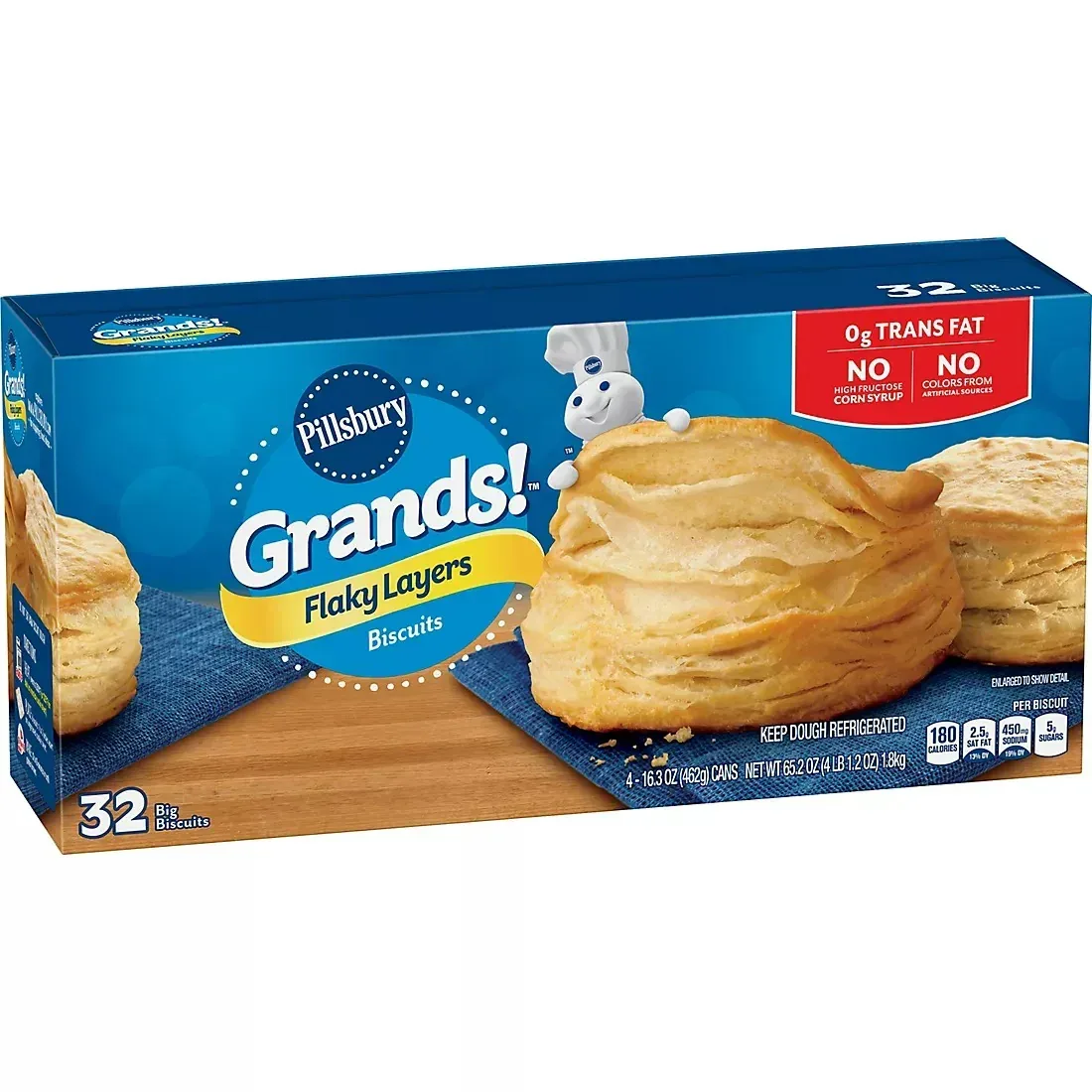 Pillsbury Grands Flaky Layers Butter Tastin' Biscuits, Bakes 32 Big Biscuits, 4 pk./16.3 oz. - Image 2