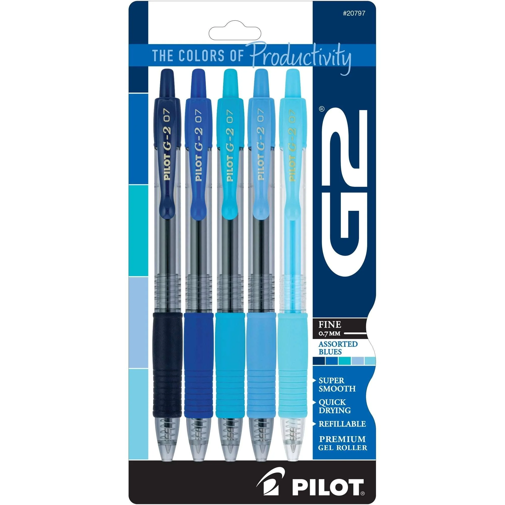 Pilot G2 Retractable Gel Pens, Premium, 0.7mm Fine Point, Assorted Colors, 5 Count