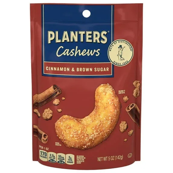 PLANTERS Cashews Cinnamon & Brown Sugar, Party Snacks, Plant Based Protein, 5 oz Bag - Image 2