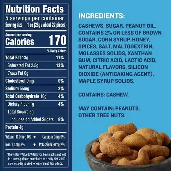 PLANTERS Cashews Cinnamon & Brown Sugar, Party Snacks, Plant Based Protein, 5 oz Bag - Image 5