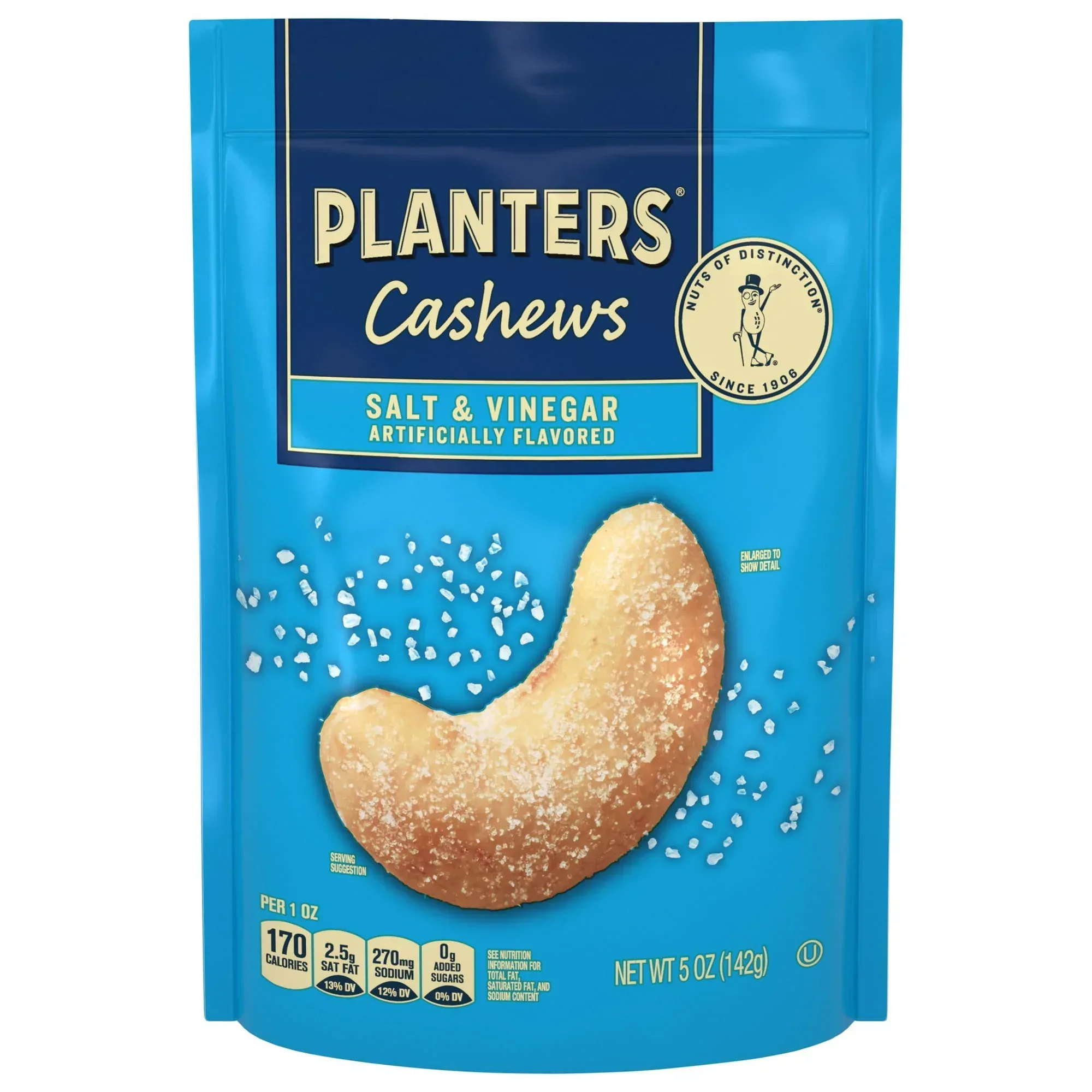 PLANTERS Cashews Salt and Vinegar, Party Snacks, Plant Based Protein, 5 oz Resealable Bag - Image 3