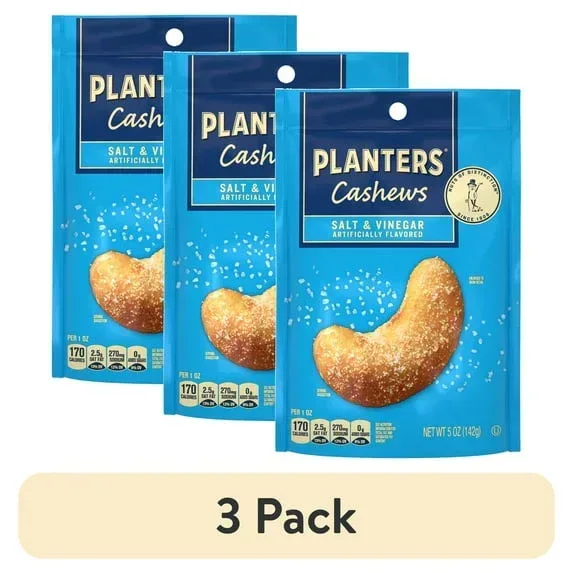 PLANTERS Cashews Salt and Vinegar, Party Snacks, Plant Based Protein, 5 oz Resealable Bag - Image 2