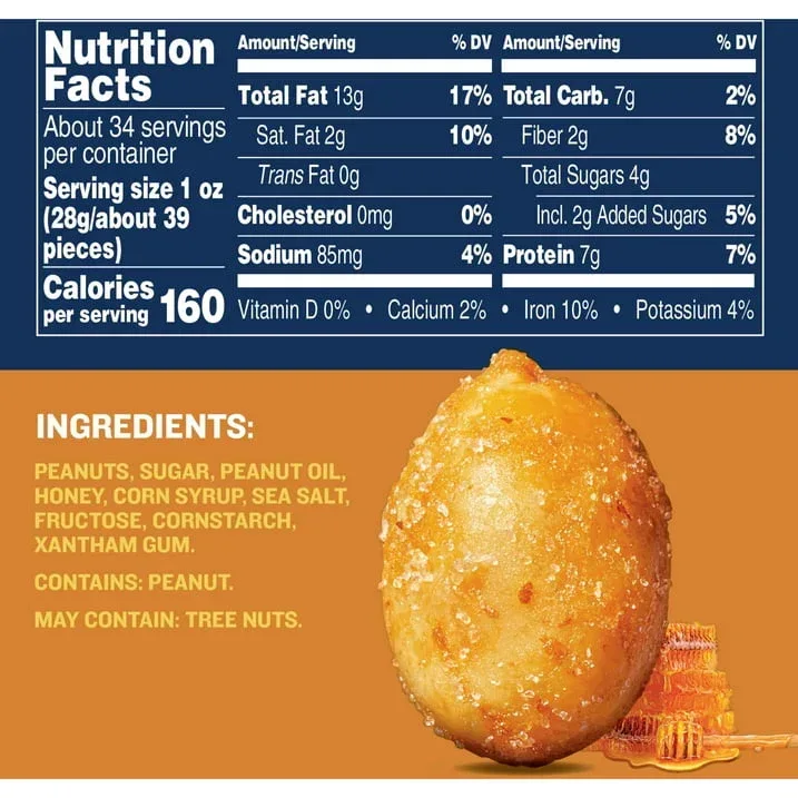 PLANTERS Honey Roasted Peanuts, Party Snacks, Plant Based Protein, 34.5 oz Jar - Image 4