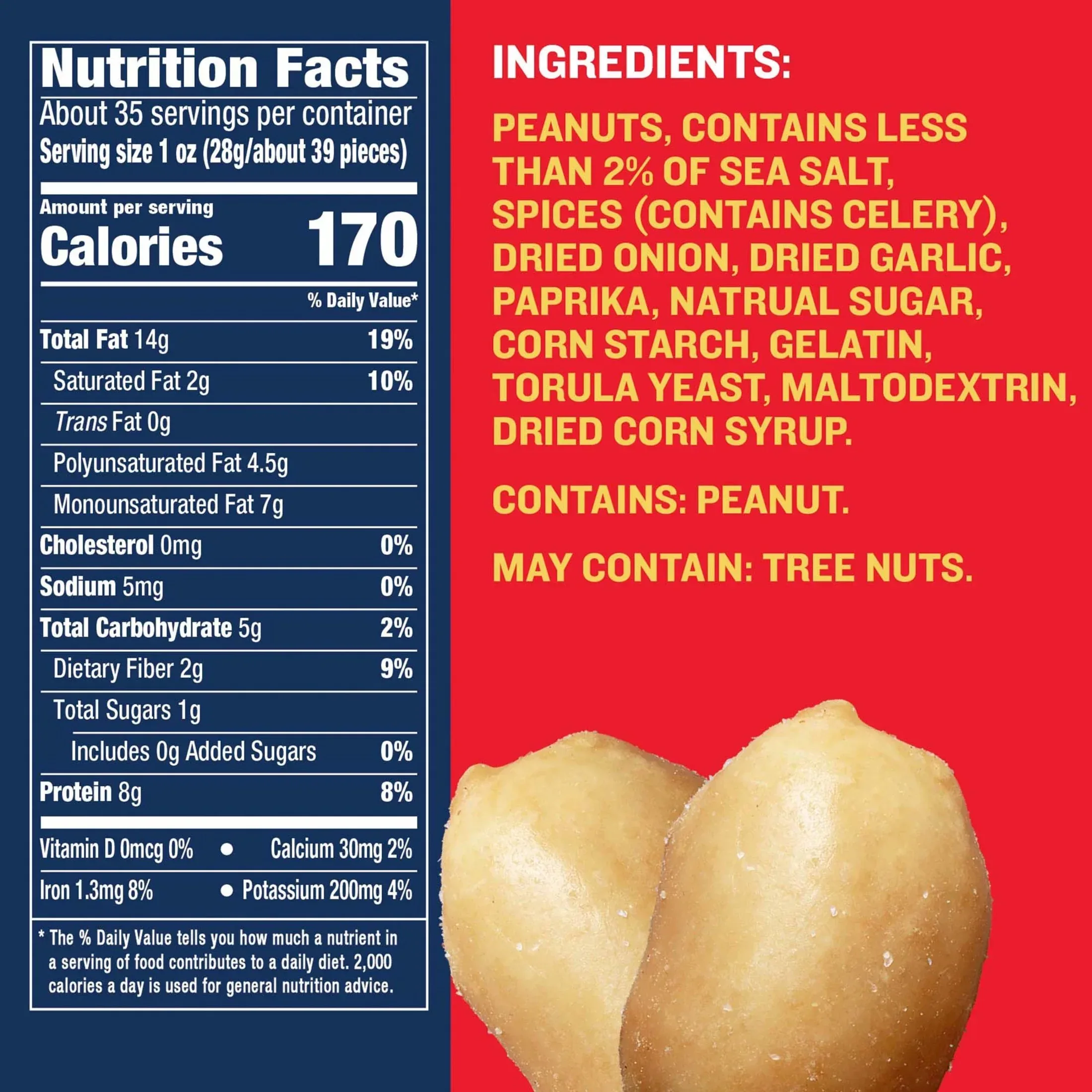 PLANTERS Lightly Salted Dry Roasted Peanuts, Party Snacks, Plant Based Protein, 2.16 lb Canister - Image 2