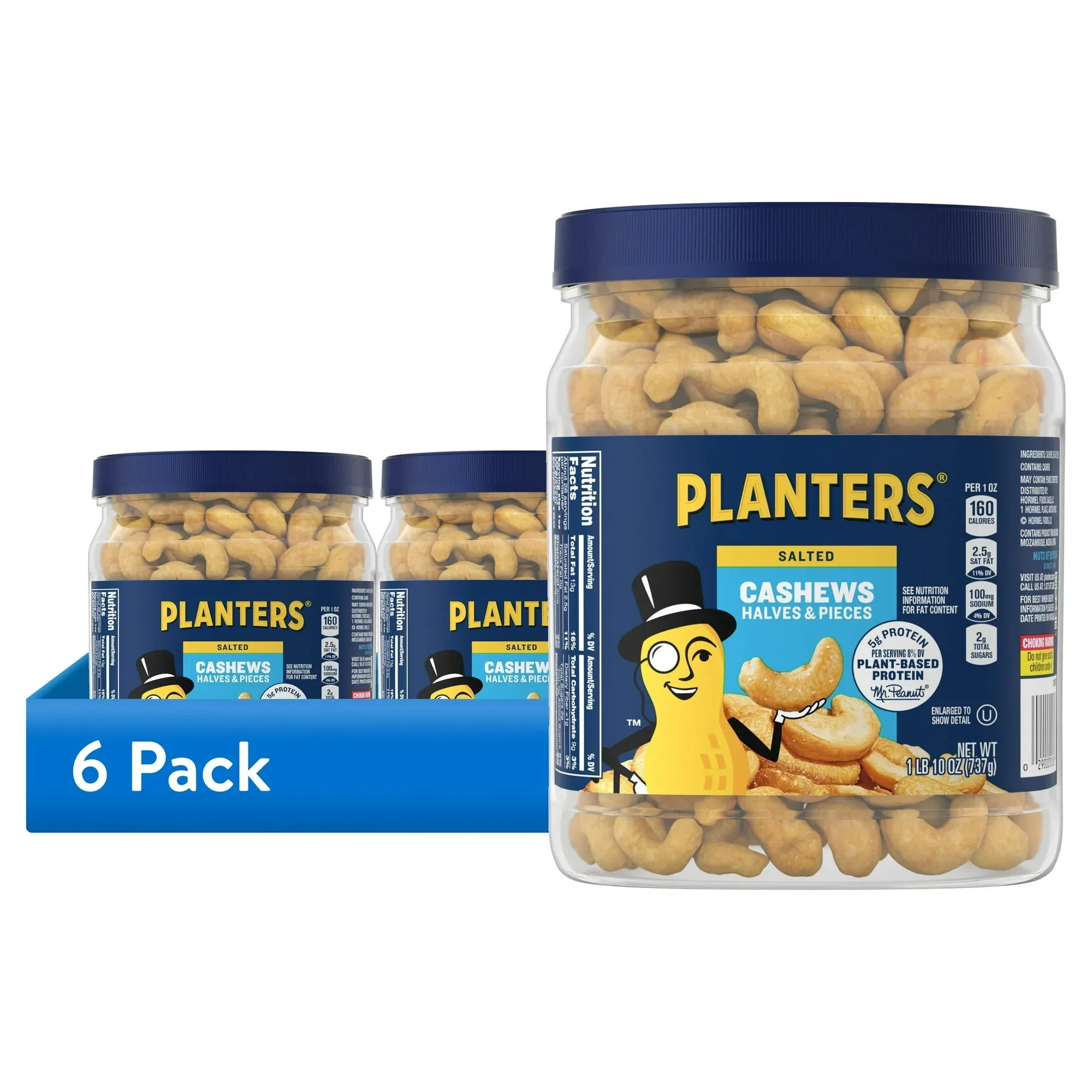 PLANTERS Salted Cashew Halves and Pieces, Party Snacks, Plant-Based Protein, 26 oz Canister - Image 8