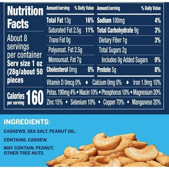 PLANTERS Salted Cashew Halves and Pieces, Party Snacks, Plant-Based Protein 8oz (1 Canister) - Image 4