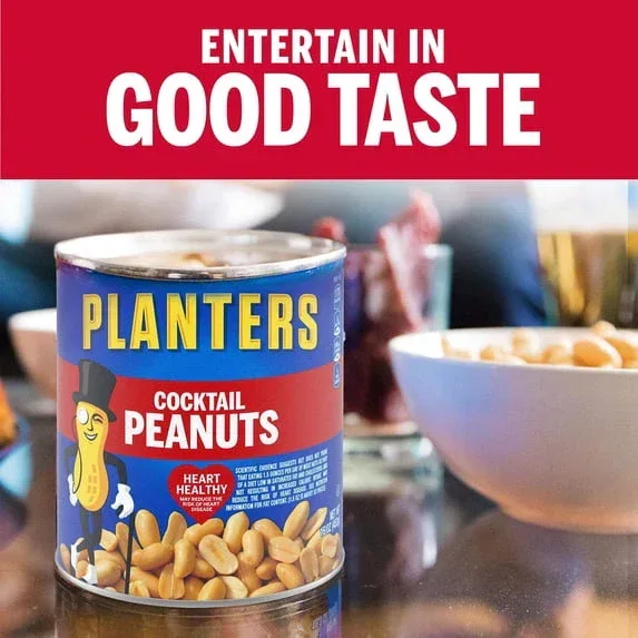 PLANTERS Salted Cocktail Peanuts, Party Snacks, Plant Based Protein, 16 oz Steel Can - Image 4