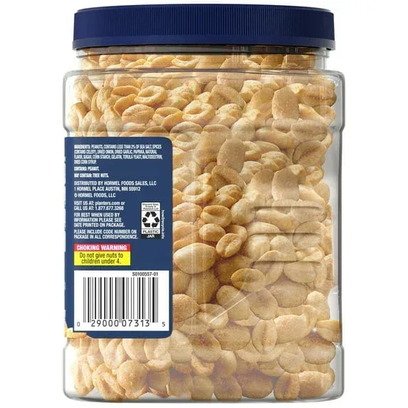PLANTERS Salted Dry Roasted Peanuts, Party Snacks, Plant Based Protein, 2.16 lb Container - Image 4