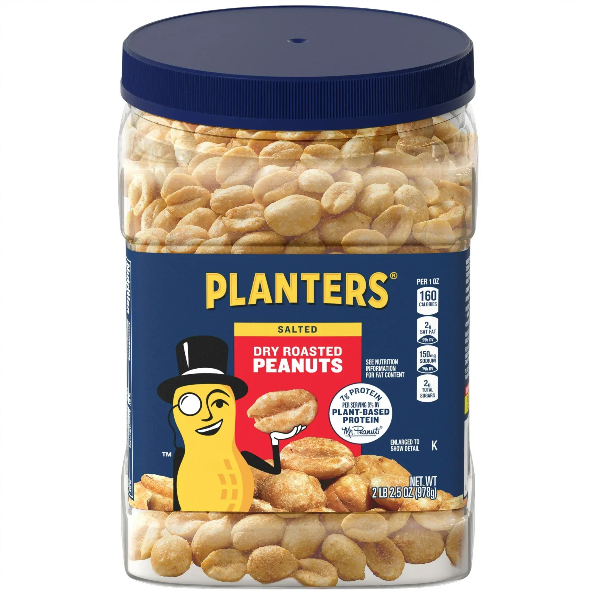 PLANTERS Salted Dry Roasted Peanuts, Party Snacks, Plant Based Protein, 2.16 lb Container - Image 6