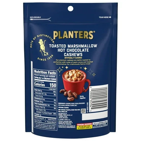 PLANTERS Toasted Marshmallow Hot Chocolate Whole Cashews, Party Snacks, Plant-Based Protein 5.5 oz Resealable Bag - Image 5