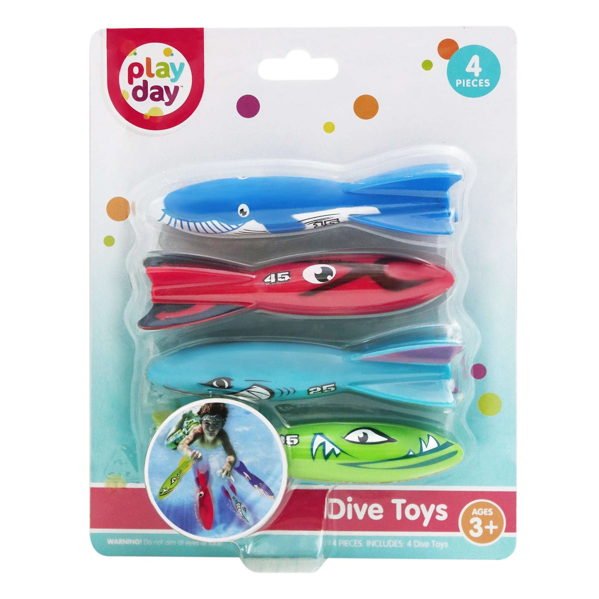 Play Day Diving Torpedoes 4-Pack Kids Pool Dive Toys Underwater Summer Family Fun, Ages 3+ - Image 2