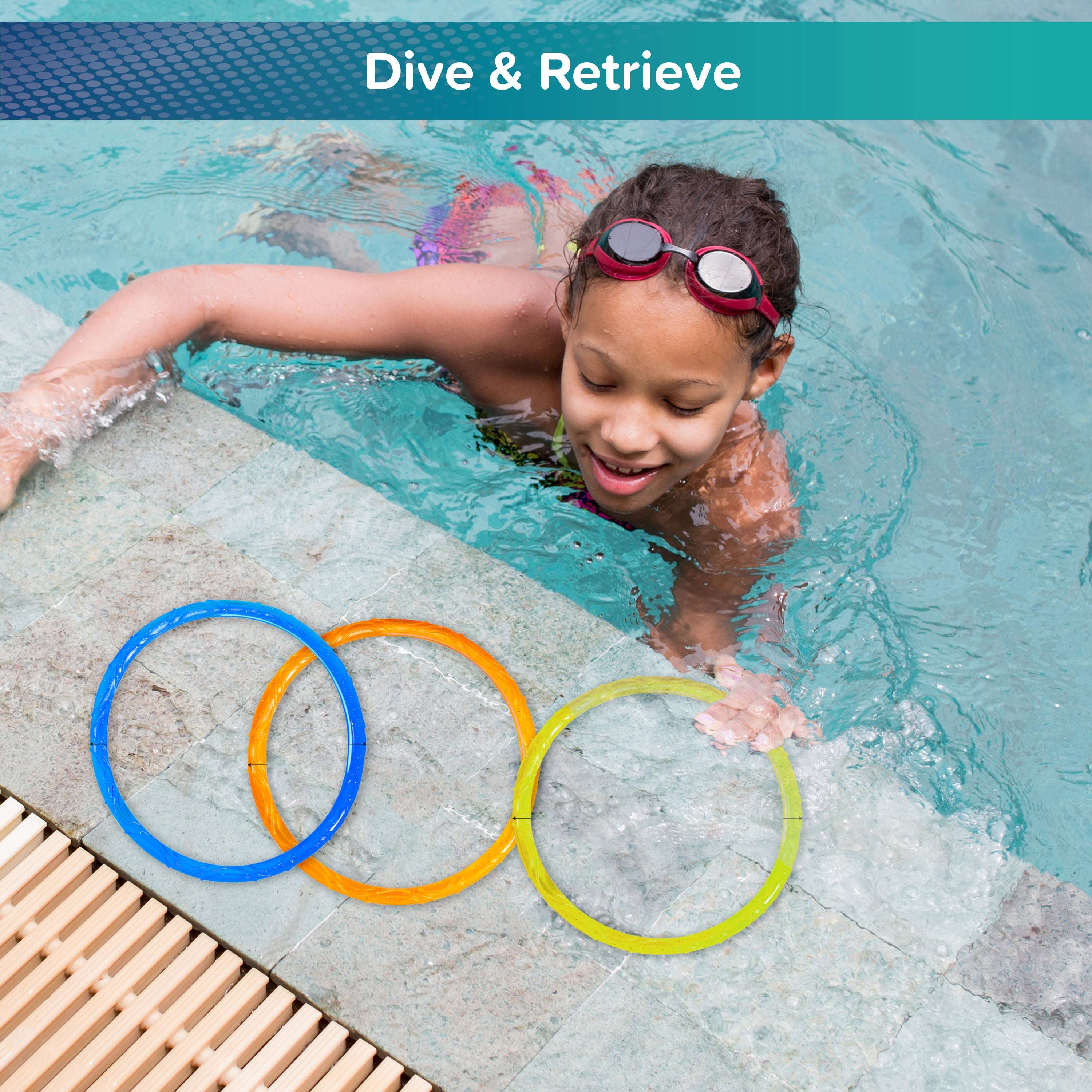 Play Day Sparkly Pool Ring Diving Set for Children, Multi-Color, 6 Rings - Image 3