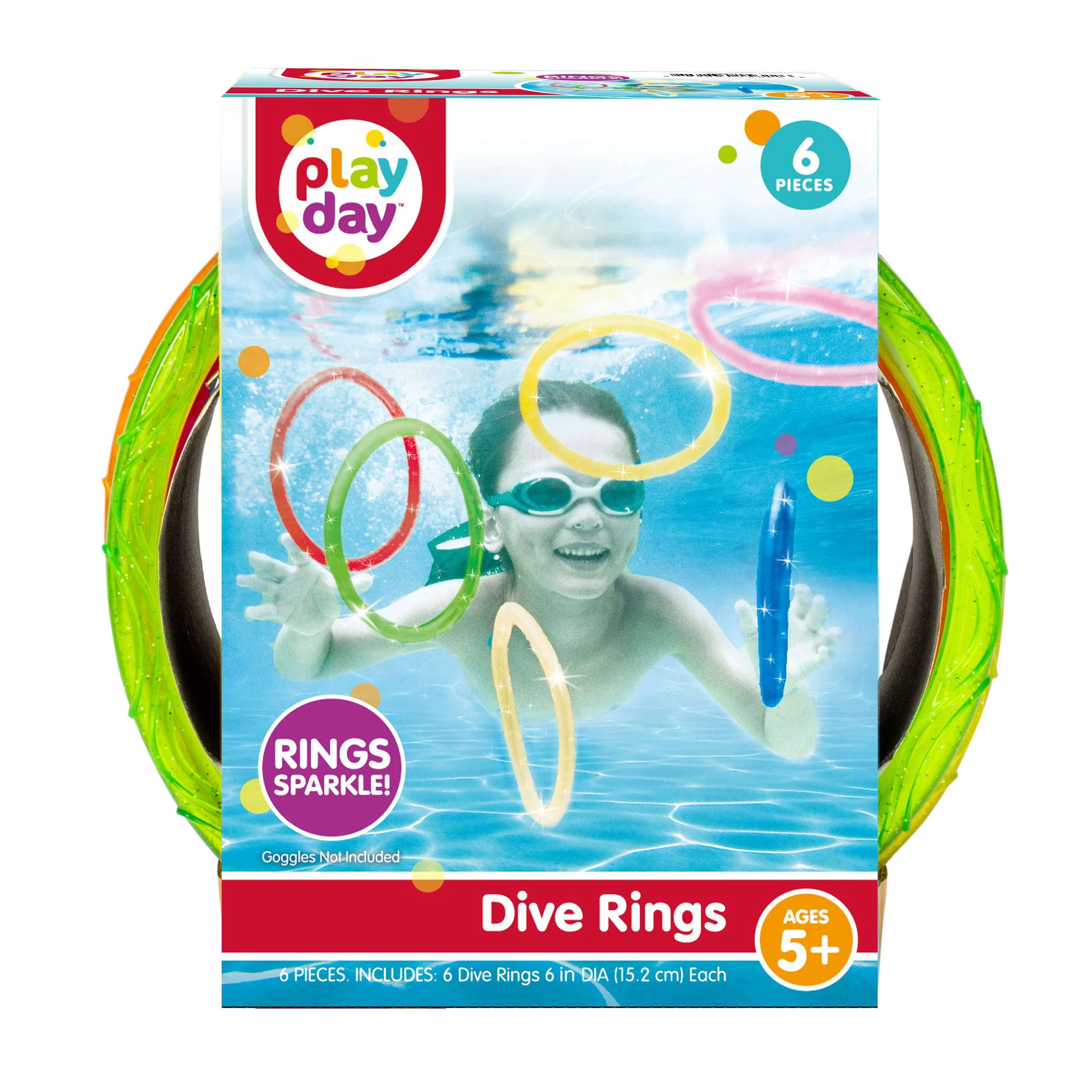 Play Day Sparkly Pool Ring Diving Set for Children, Multi-Color, 6 Rings - Image 8