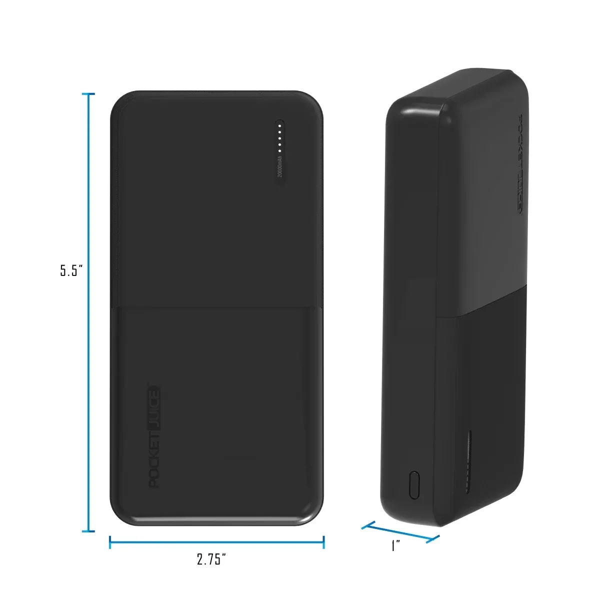 Pocket Juice Slim Pro 20,000mAh, Portable Power Bank and Charger with Dual USB Ports, Black - Image 2