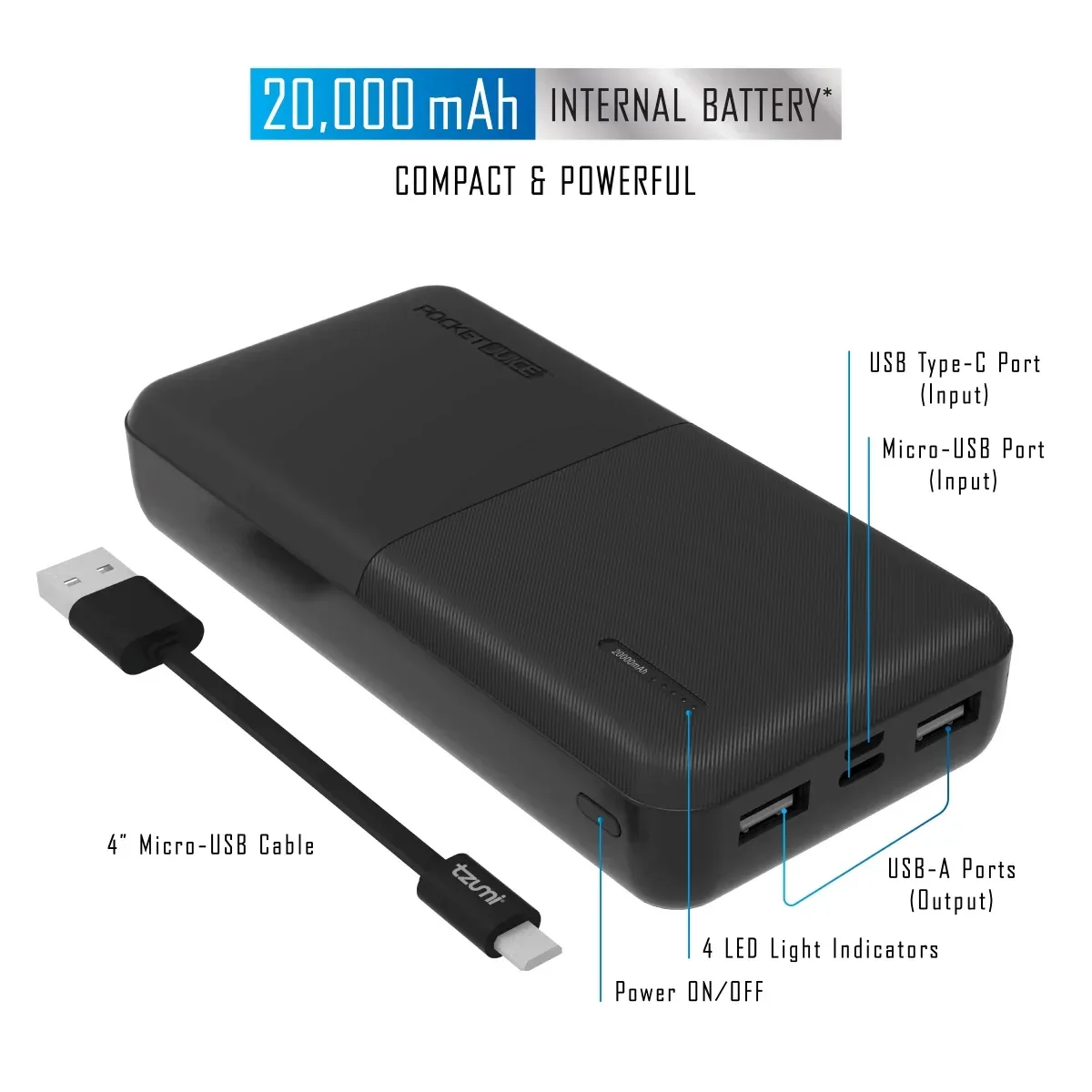 Pocket Juice Slim Pro 20,000mAh, Portable Power Bank and Charger with Dual USB Ports, Black - Image 7