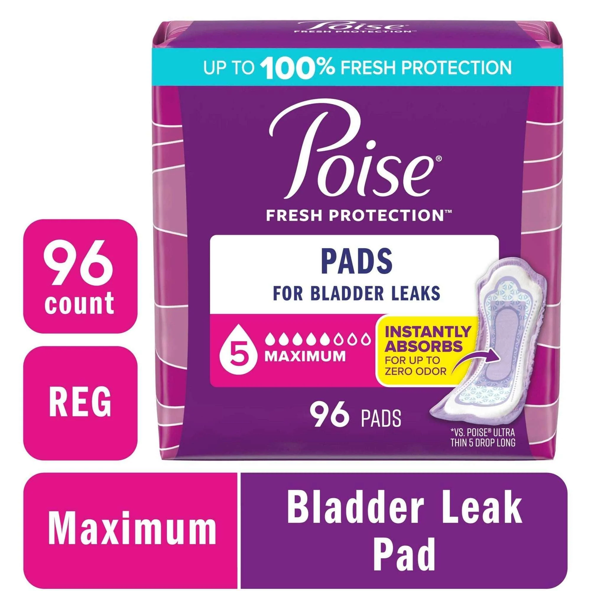 Poise Incontinence Pads for Women, 5 Drop Maximum Absorbency, Regular Length, 48 Count - Image 8