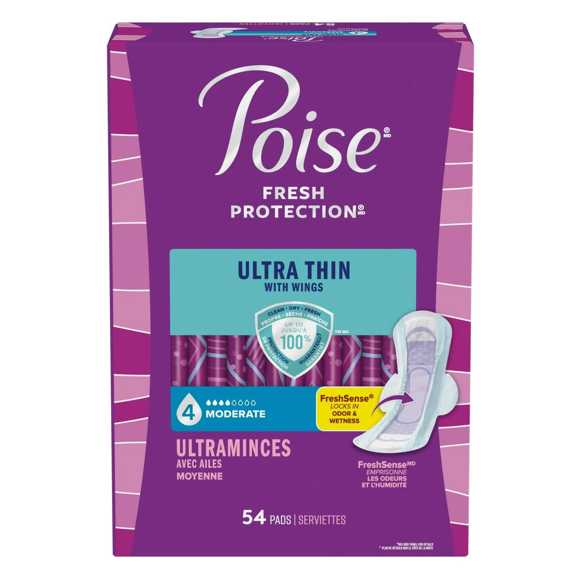 Poise Ultra Thin Incontinence Pads with Wings, 4 Drop Moderate Absorbency, 54 Count - Image 8