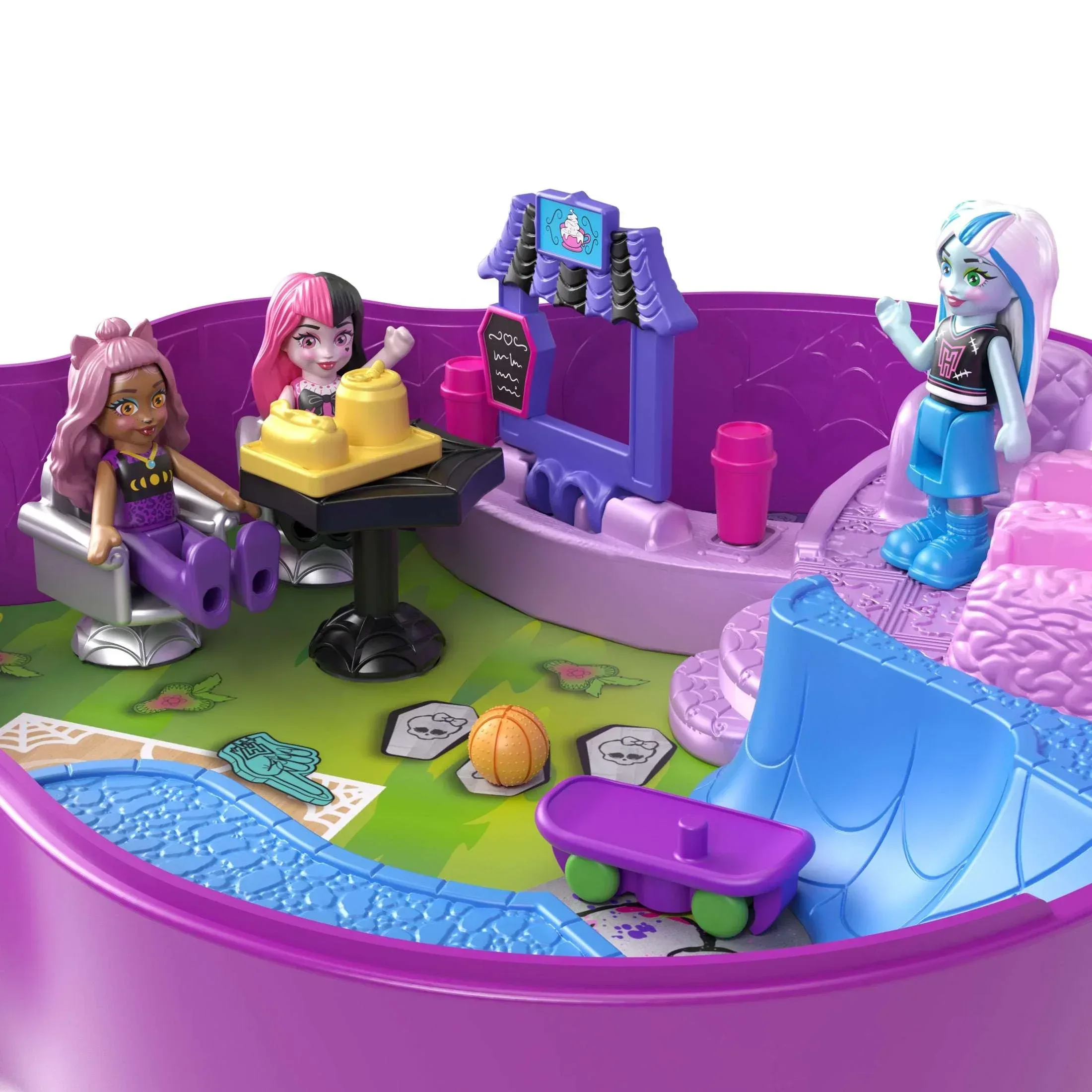 Polly Pocket Monster High Compact with 3 Micro Dolls & 10 Accessories, Opens to High School - Image 3
