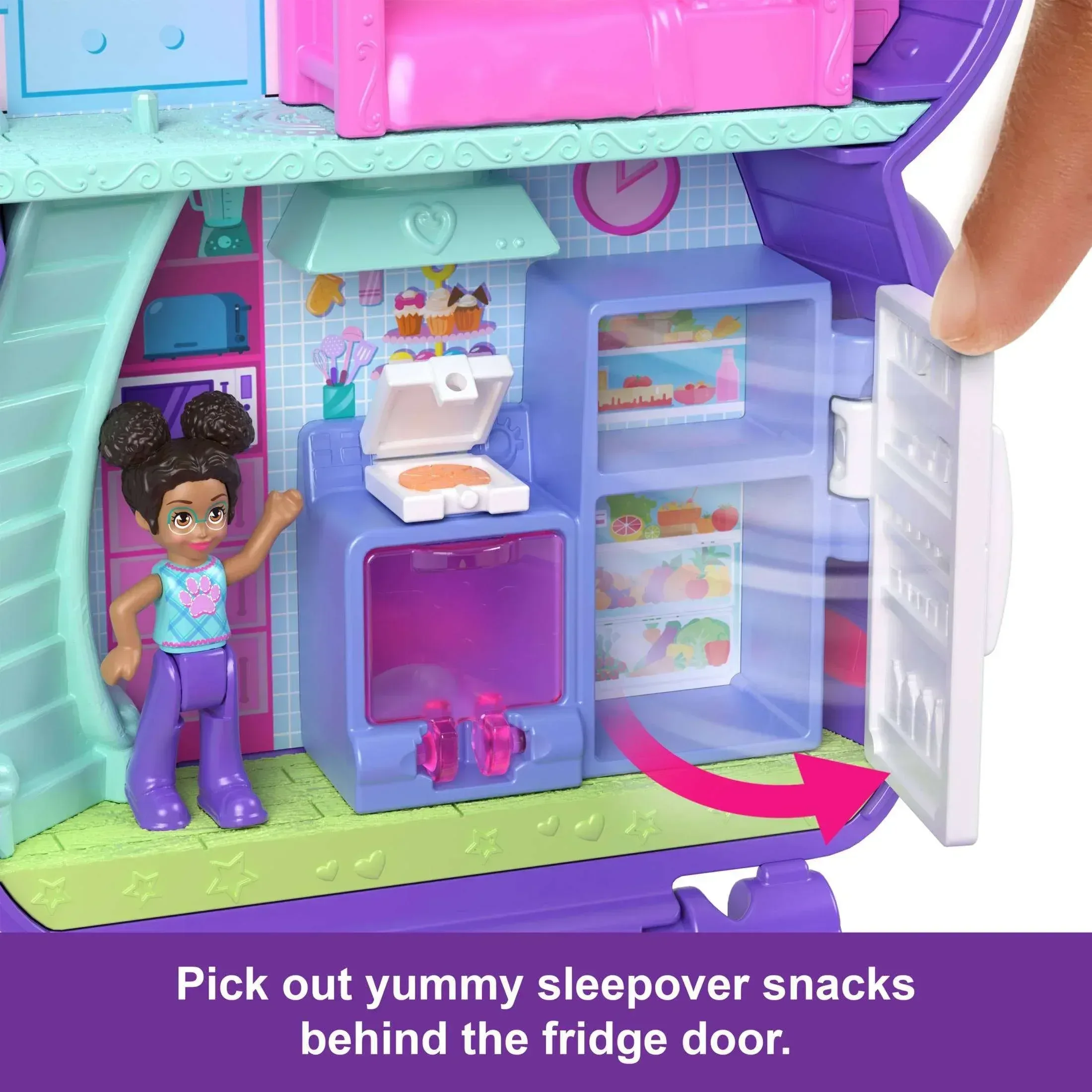 Polly Pocket Sleepover Puppy Compact Playset with 1 Micro Doll, Pet Dogs, Food & Styling Accessories - Image 4