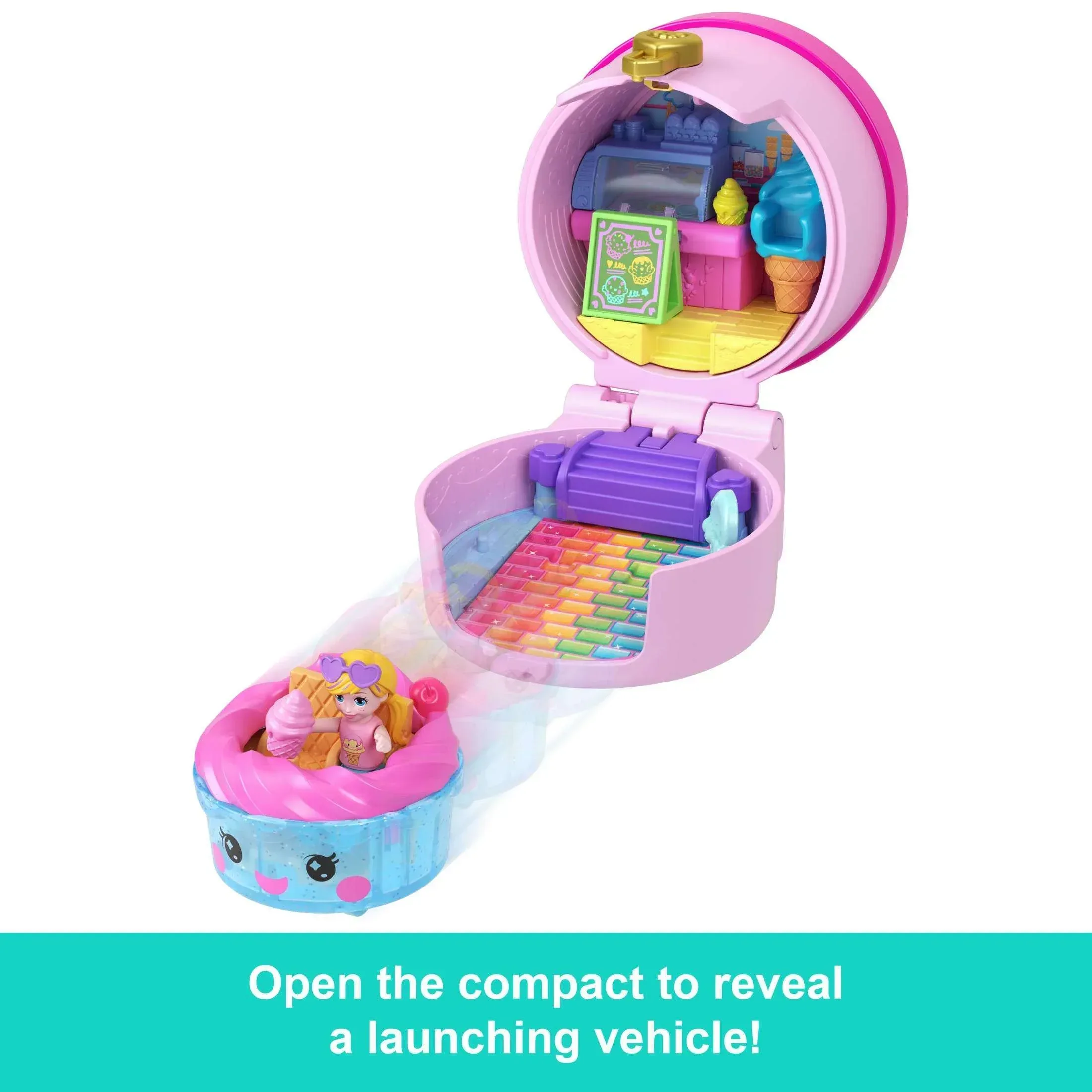 Polly Pocket Tiny Take Out Reveal Assortment, Micro Dolls & Compacts with Toy Cars, Food Theme Vehicle Collection - Image 4