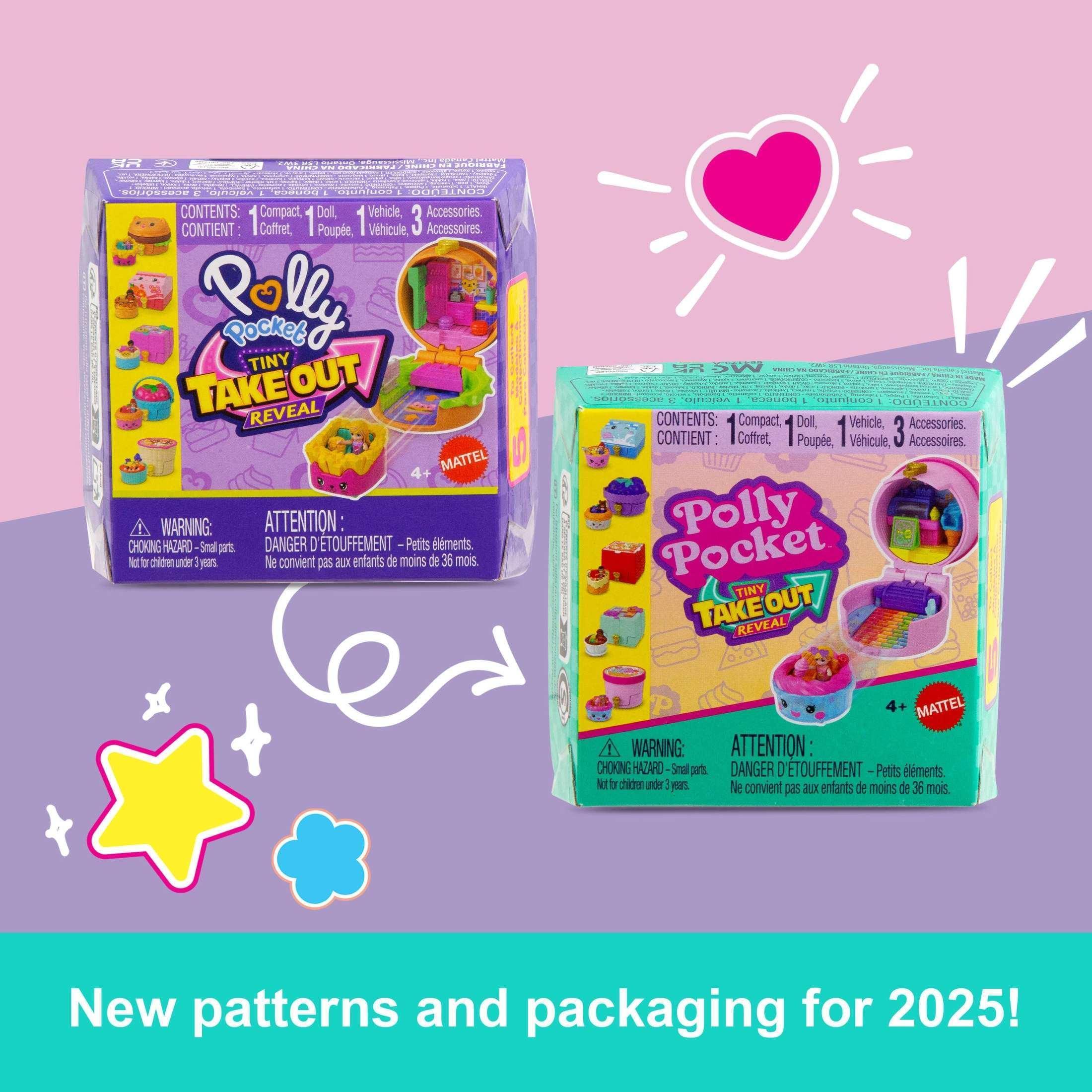 Polly Pocket Tiny Take Out Reveal Assortment, Micro Dolls & Compacts with Toy Cars, Food Theme Vehicle Collection - Image 6