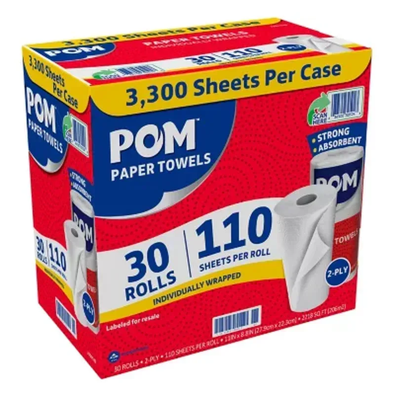 POM Individually Wrapped 2-Ply Paper Towels (110 Sheets/Roll, 30 Rolls) - Image 5