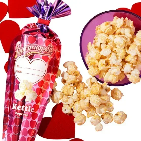 Popcornopolis Metallic Valentine's Day Hearts Mini Cones, Caramel Corn and Kettle Corn, 24 count - Image 4