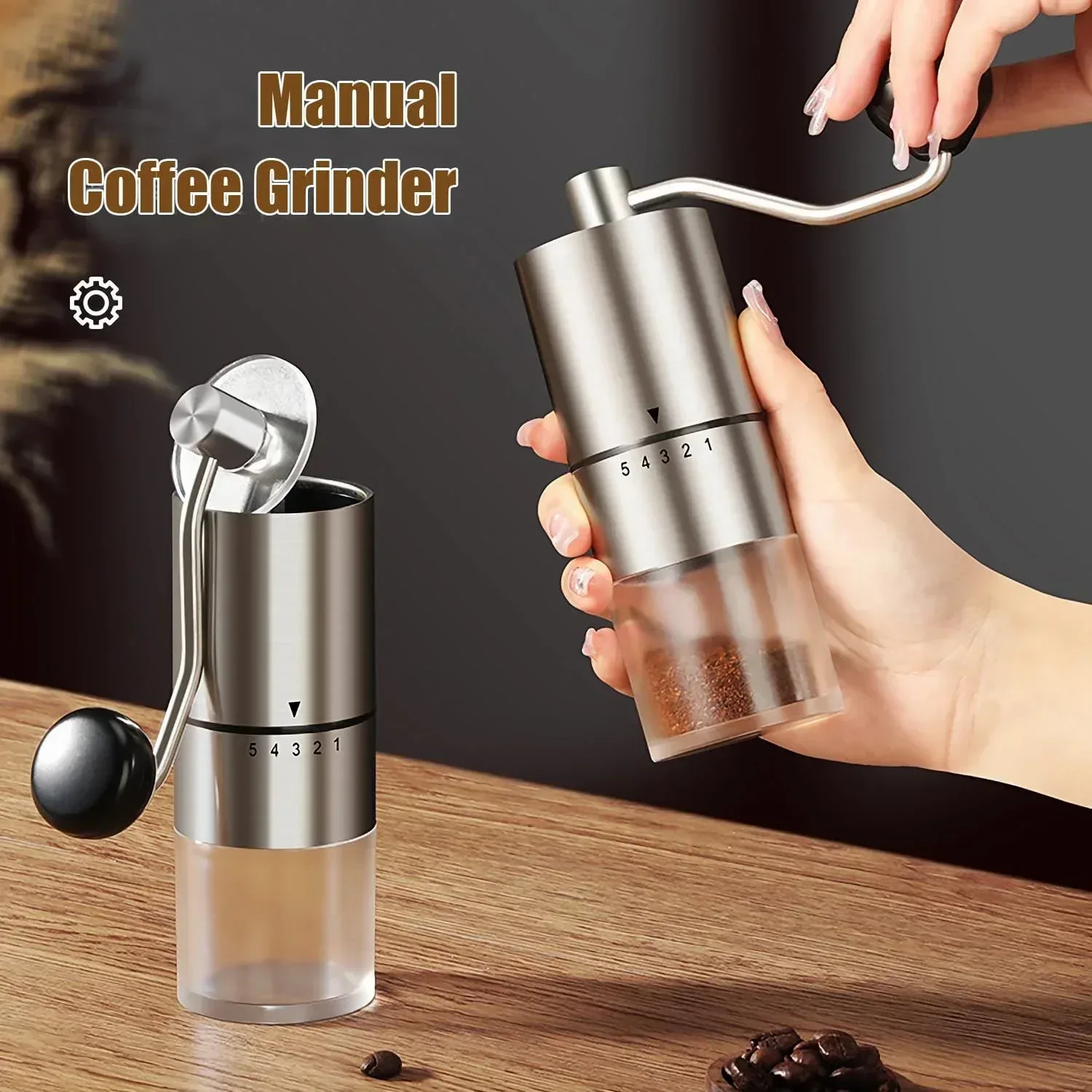 Portable Manual Coffee Grinder - Conical Burr with 5 Adjustable Settings for Smooth Grinding, Perfect for Espresso Enthusiasts at Home, Office, or Camping - Image 2