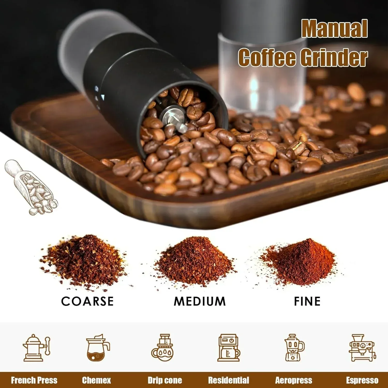 Portable Manual Coffee Grinder - Conical Burr with 5 Adjustable Settings for Smooth Grinding, Perfect for Espresso Enthusiasts at Home, Office, or Camping - Image 4