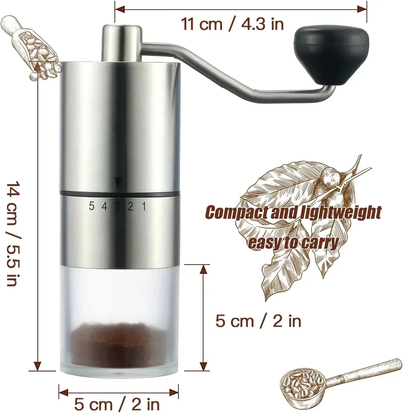 Portable Manual Coffee Grinder - Conical Burr with 5 Adjustable Settings for Smooth Grinding, Perfect for Espresso Enthusiasts at Home, Office, or Camping - Image 5