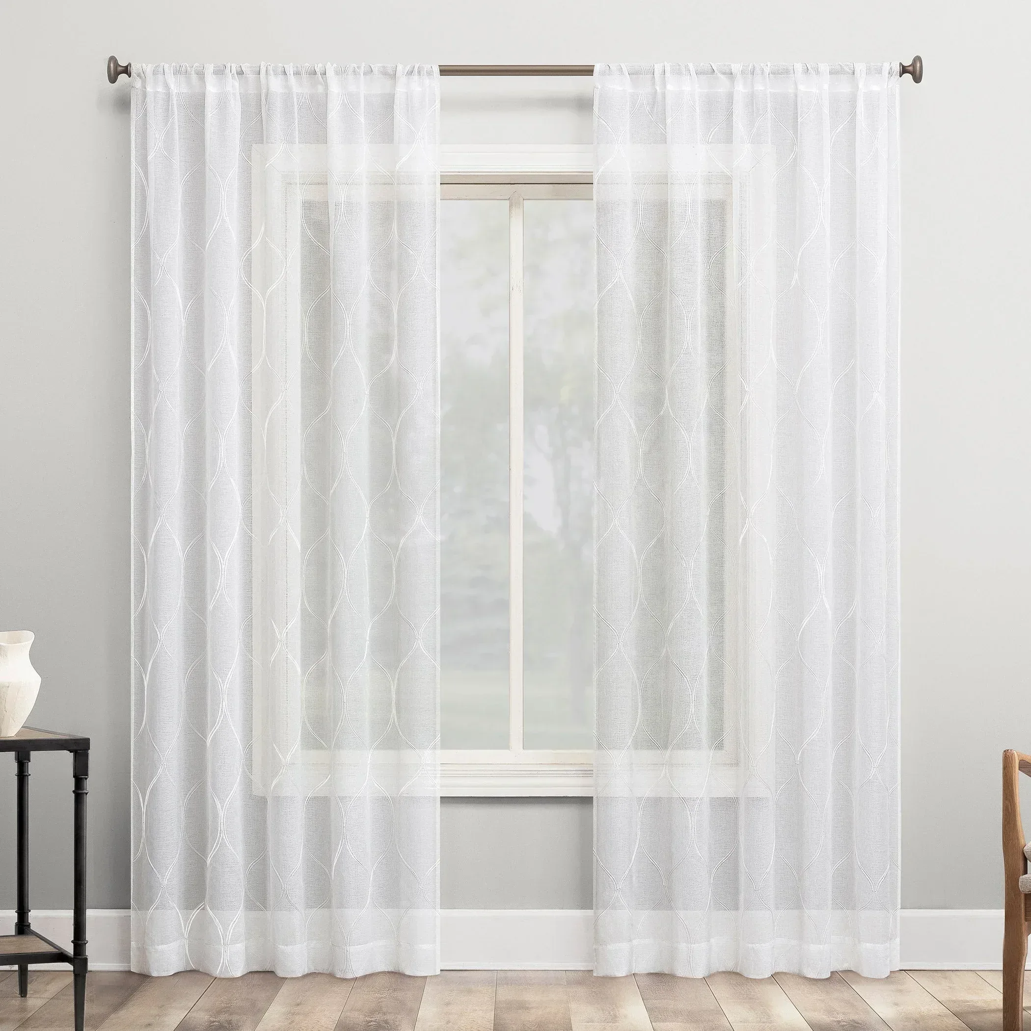Portside Embroidered Trellis Sheer Curtains, 2-pack