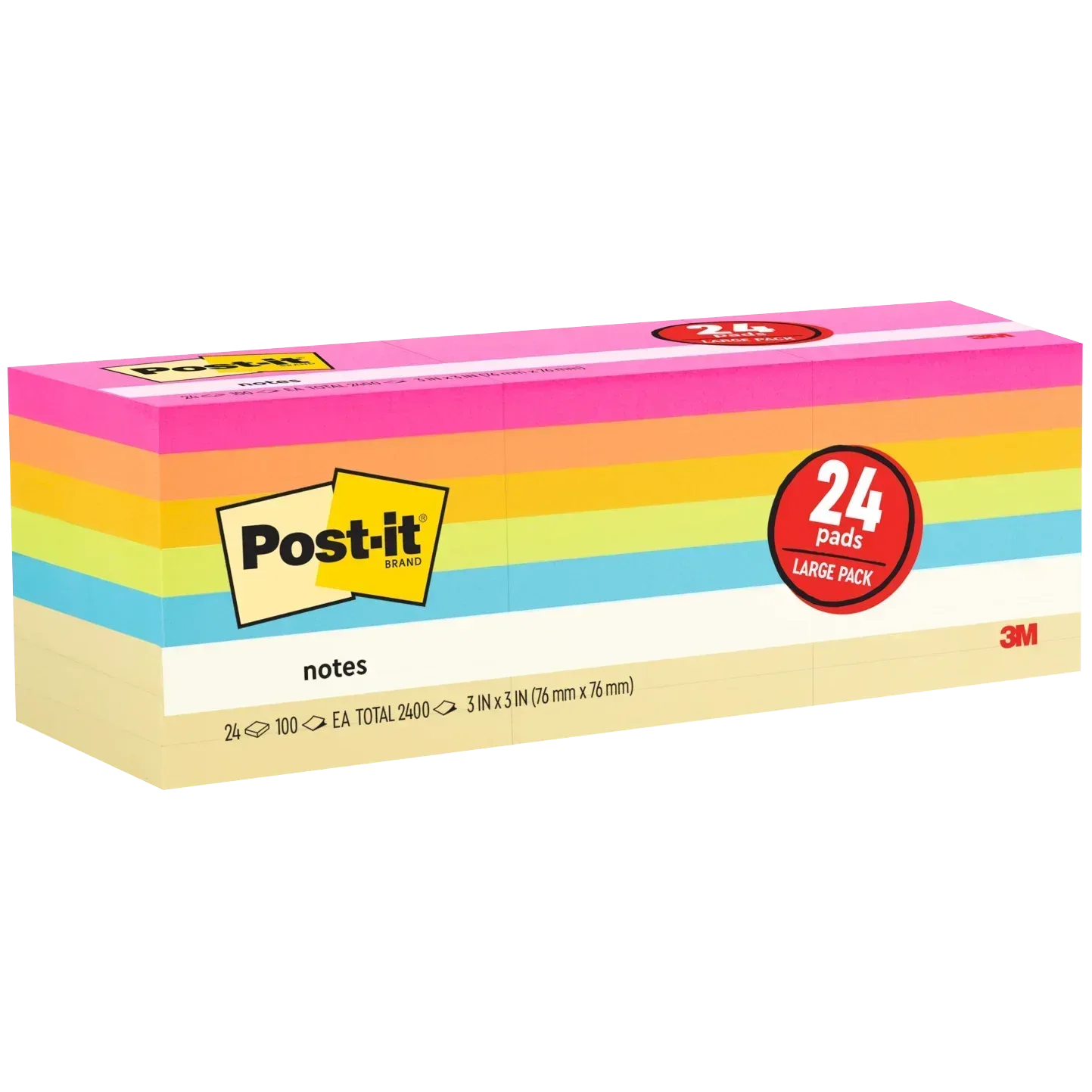 Post-it Notes, 3” x 3”, Assorted Bright Colors, 100 Sheets, 24 Pads - Image 2