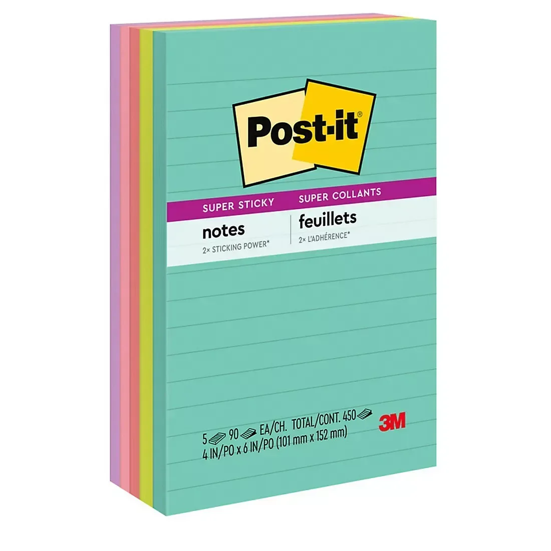 Post-it Super Sticky Notes, 4" x 6", Supernova Neons Collection, Lined - Image 2