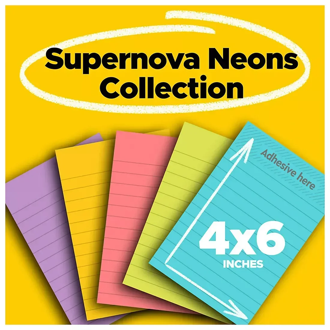 Post-it Super Sticky Notes, 4" x 6", Supernova Neons Collection, Lined - Image 3