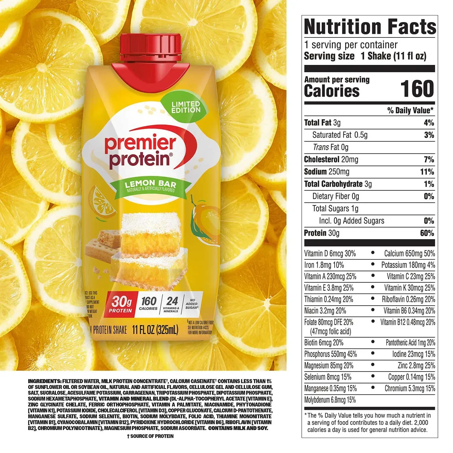 Premier Protein High Protein 30g Protein Shake, Lemon Bar, 11 fl. oz., 15 pk. - Image 2