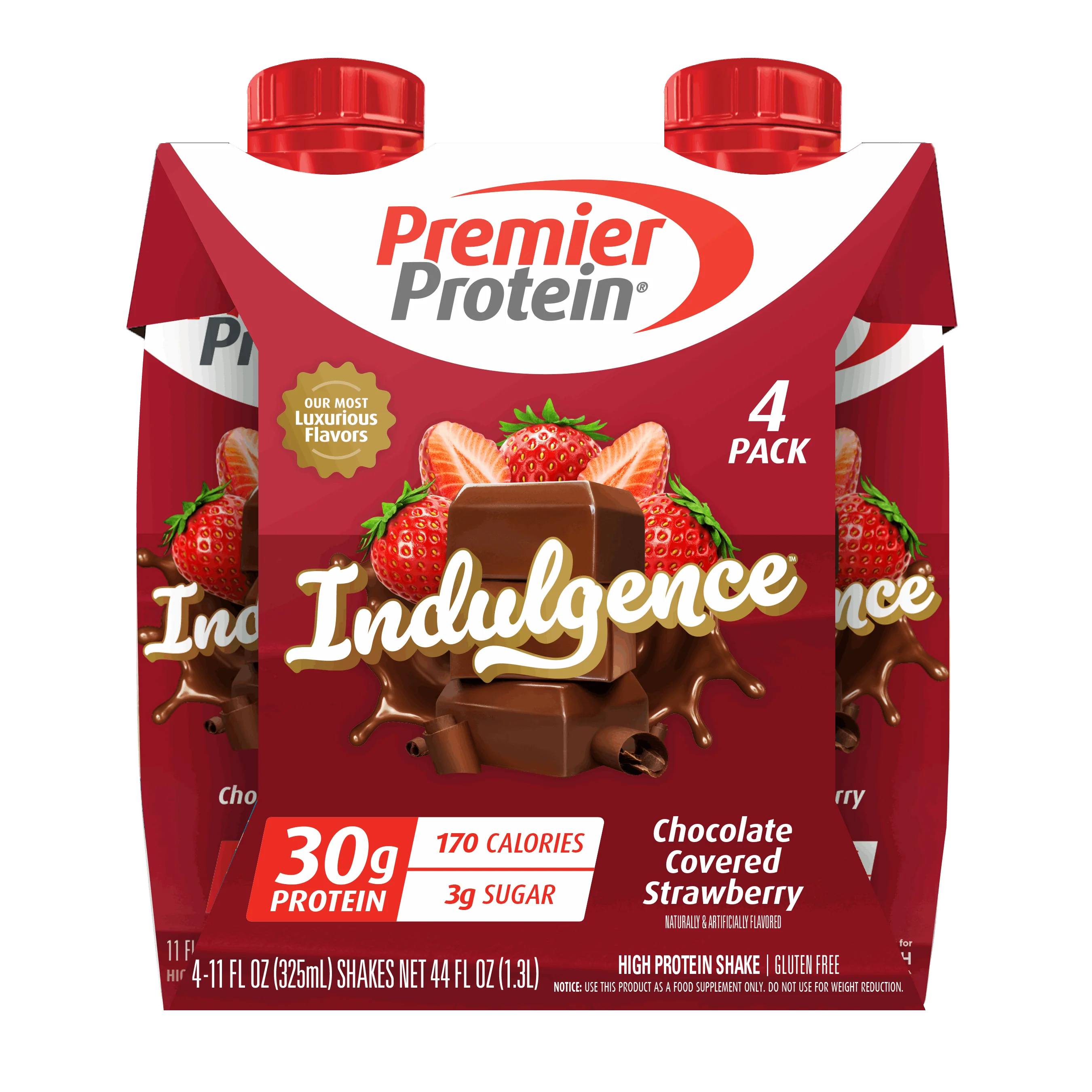 Premier Protein Indulgence Protein Shake, Chocolate Covered Strawberry, 30g Protein, 11 fl oz, 4 Ct