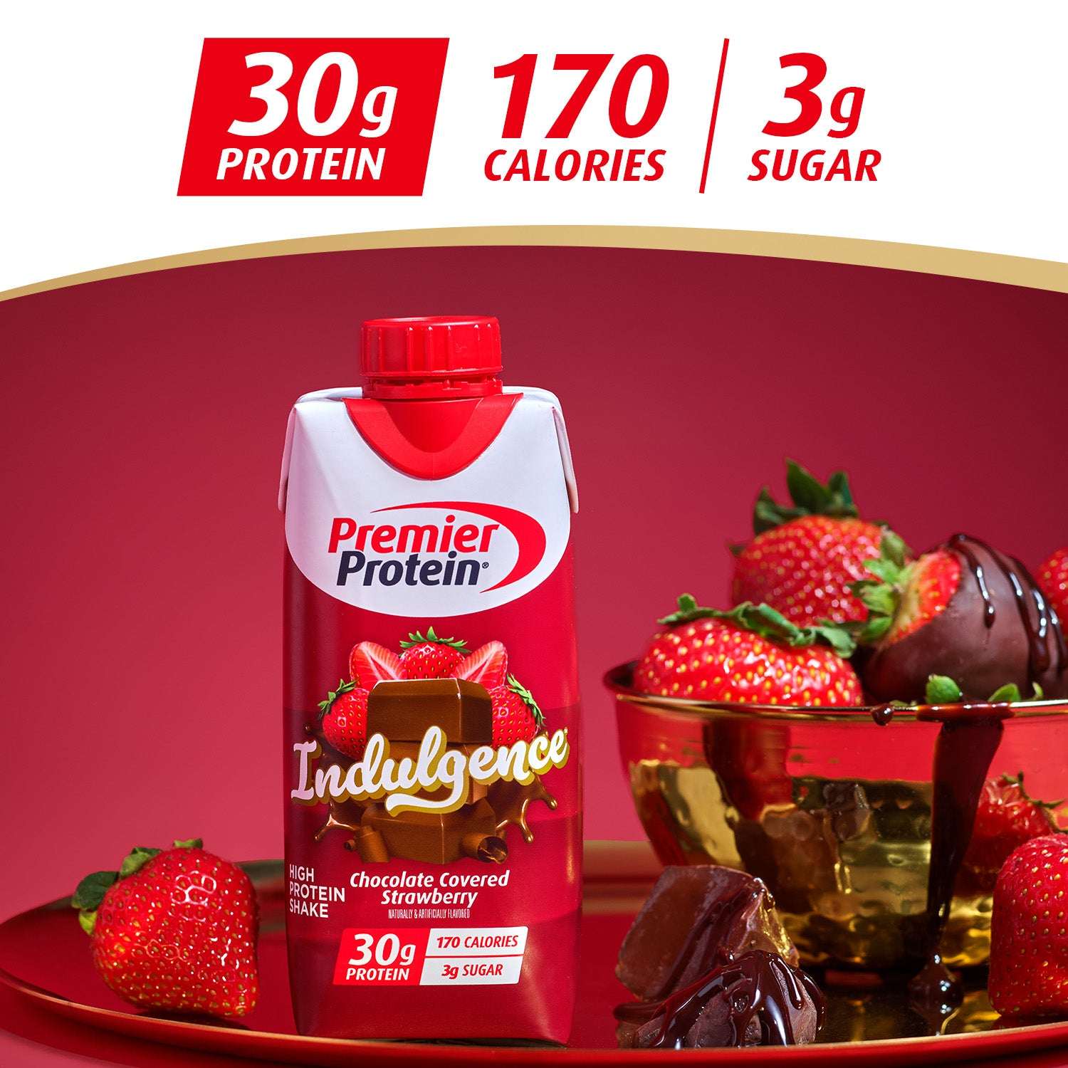 Premier Protein Indulgence Protein Shake, Chocolate Covered Strawberry, 30g Protein, 11 fl oz, 4 Ct - Image 3