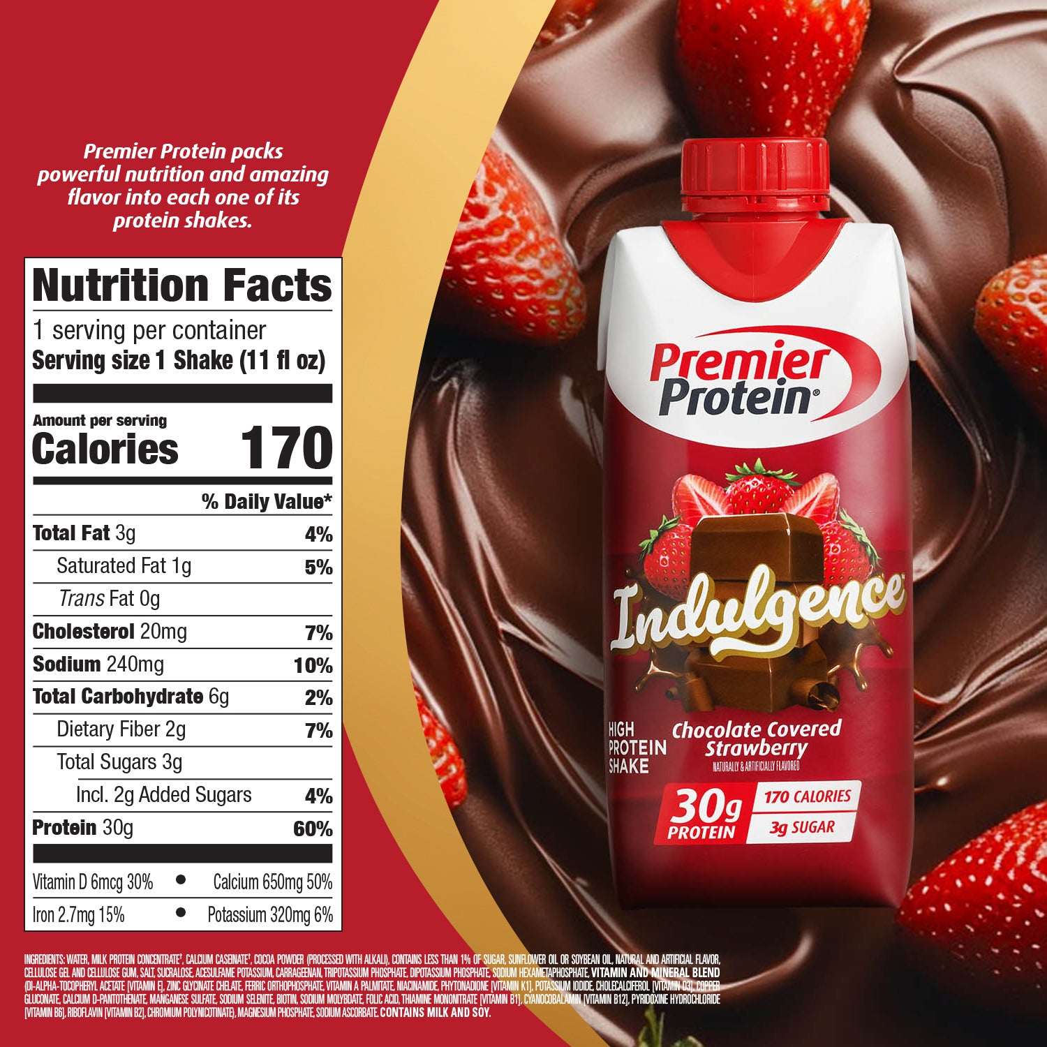 Premier Protein Indulgence Protein Shake, Chocolate Covered Strawberry, 30g Protein, 11 fl oz, 4 Ct - Image 4