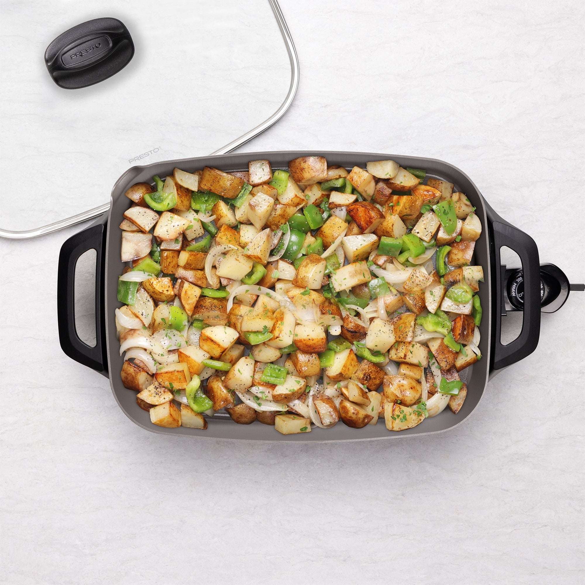 Presto 16" Ceramic Electric Skillet with Glass Cover, Silver 06860 - Image 5