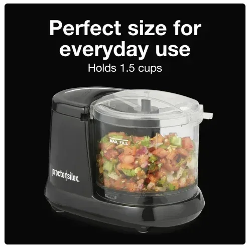 Proctor Silex Electric Food Chopper & Mini Food Processor, 1.5 Cup, Chopping, Puree & Emulsify, Black, 72507 - Image 2