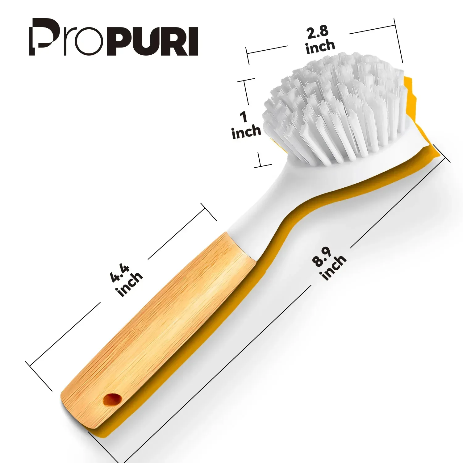 propuri Dish Brush Set with Bamboo Handle, Kitchen Scrub Brush,3 Pack Yellow White Black - Image 7