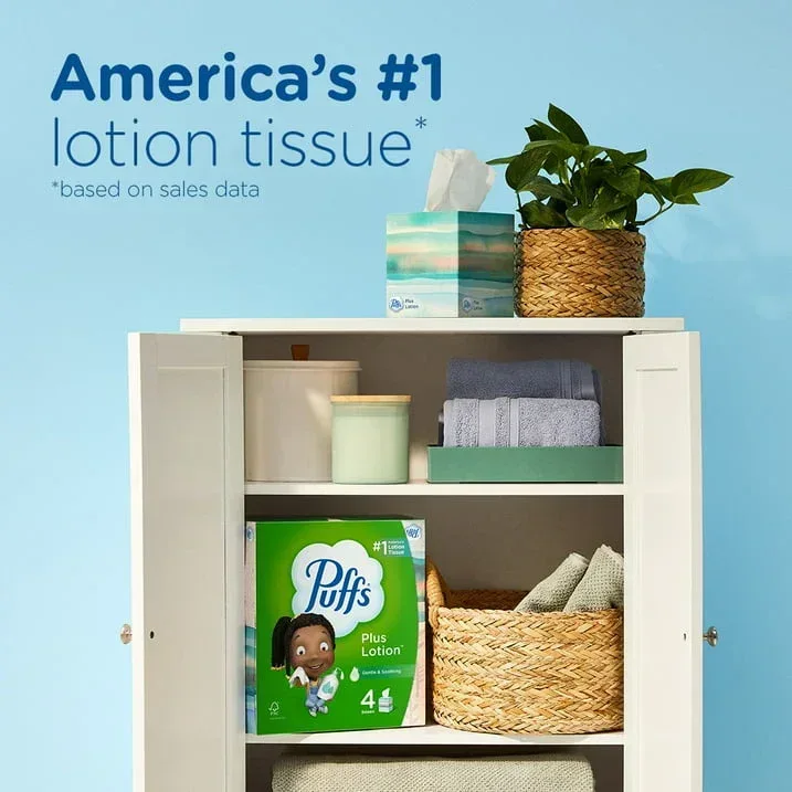 Puffs Plus Lotion Facial Tissues, 4 Family Box, 124 Tissues Per Box - Image 2
