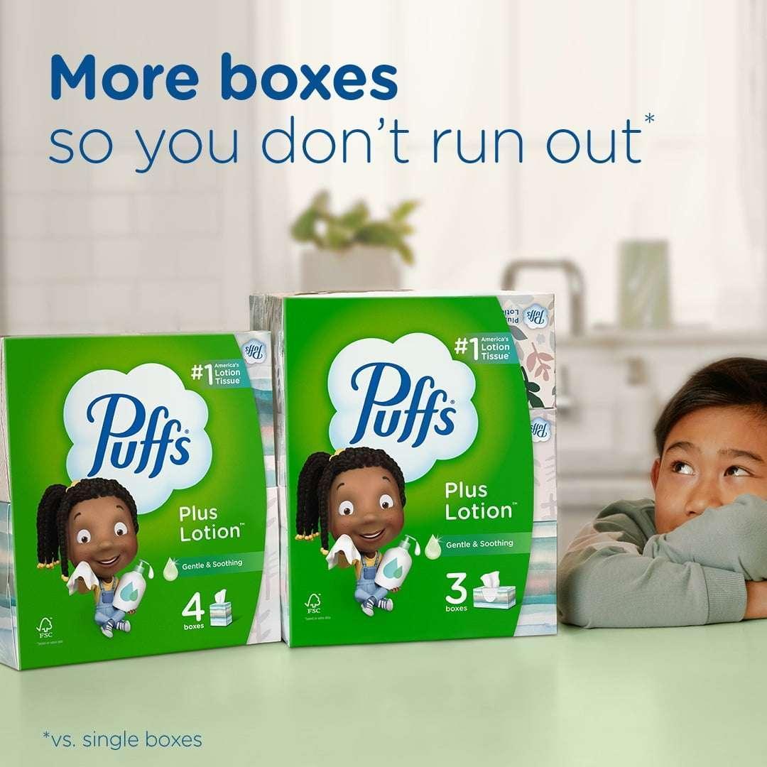 Puffs Plus Lotion Facial Tissues, 4 Family Box, 124 Tissues Per Box - Image 3