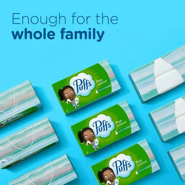 Puffs Plus Lotion Facial Tissues, 4 Family Box, 124 Tissues Per Box - Image 4