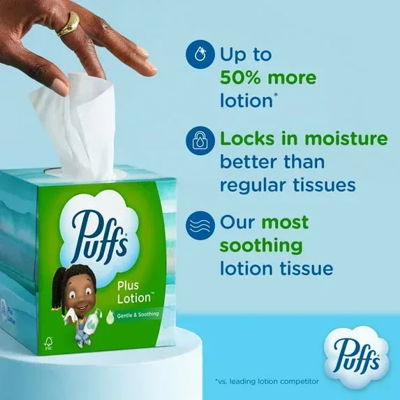 Puffs Plus Lotion Facial Tissues, 4 Family Box, 124 Tissues Per Box - Image 7